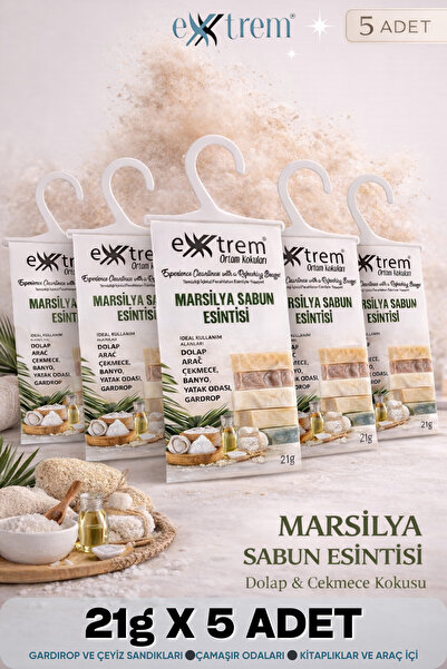 EXXTREM Marsilya Sabunu Dolap ve Çekmece Kokusu | 5'li Set - Güve ve Neme Kar...