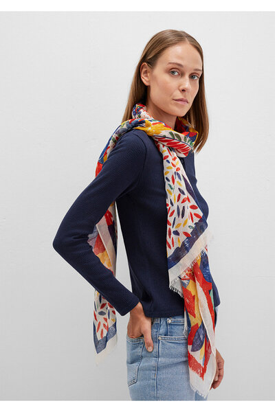 Mavi Baskılı Turuncu Şal 1910042-30874