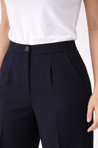 memetti m şekil Women's Black High Waist Wide Leg Pleated Fabric Trousers