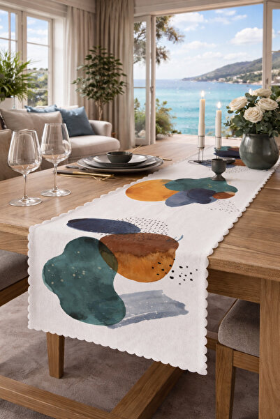 SasoHome Sade Modern Renkli Bulutlar Desenli Dijital Baskılı Dekoratif Runner