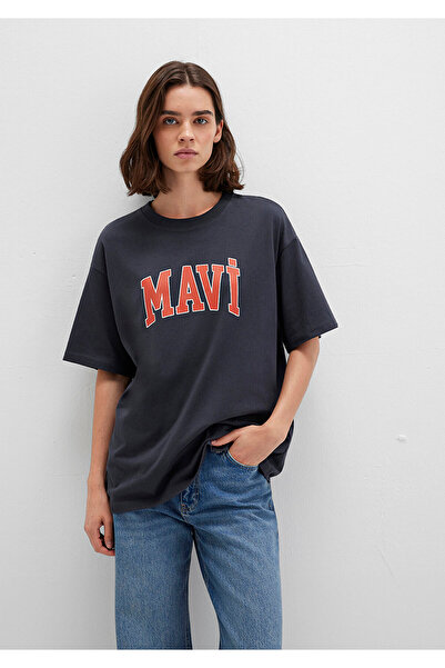 Mavi Graues T-Shirt mit Logo-Print Übergröße / weiter Schnitt 1600843-82185