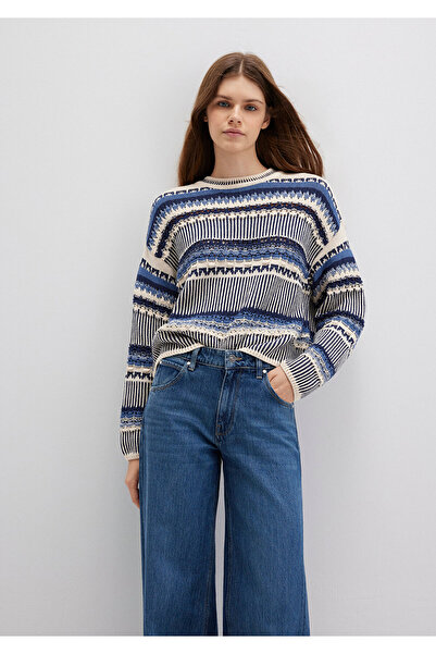 Mavi Jakarlı Kazak Loose Fit / Bol Rahat Kesim 1710155-70737