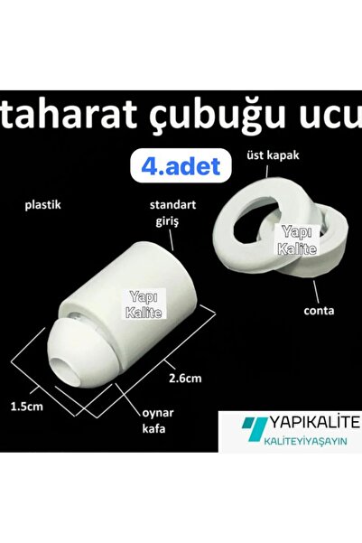 YAPI KALİTE 4 Adet Taharat Çubuğu Ucu Plastik Beyaz Taharet Borusu Ucu Perlet...