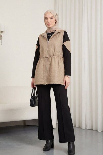 Modamorfo Quilted Vest and Green Trousers Triple Combed Cotton Suit - Mink