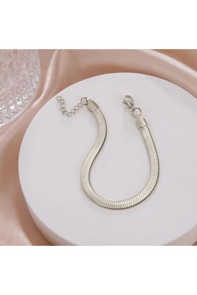 ESJ Paslanmaz Çelik Italyan Ezme Yılan Sırtı Unisex Bileklik 6 Mm 18 5 Cm