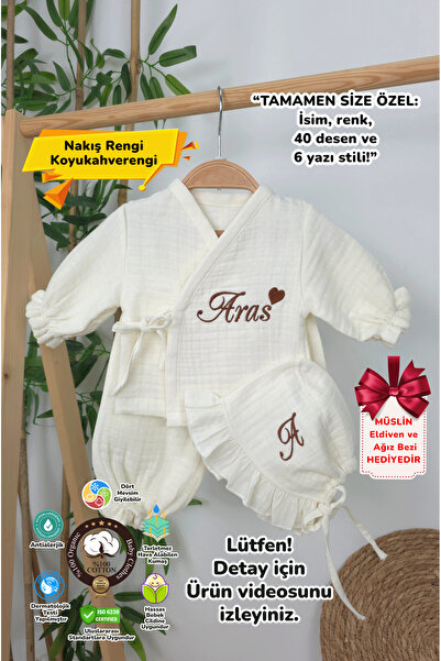 gros shop Yeni Doğan Müslin 3'li Kimono Bağcıklı Tulum %100 Pamuk Organik (Ki...