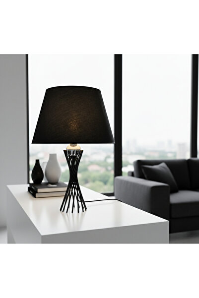 365GUNSERİSONU مصباح طاولة عاكس الضوء ذو الساق المعدنية السوداء الملتوي مع كر...