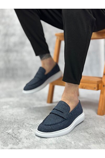 BOA Ba0355 Laceless Linen Navy Blue Classic Corcik Men's Shoes
