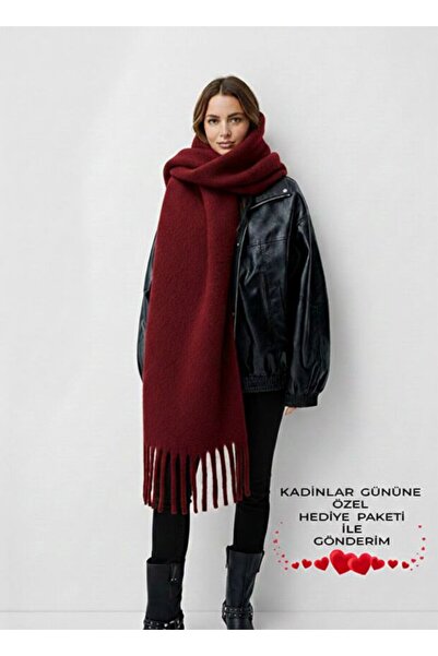 Bermody Puffy Bordo Yumuşak Dokulu Kadın Atkı Şal Omuz Şalı 50x190 cm Sevgili...