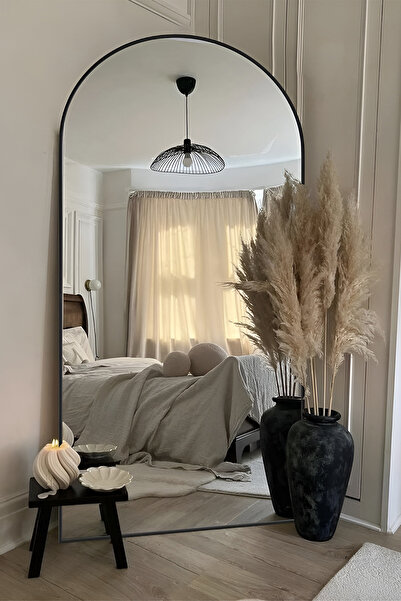 M SMART مرآة كبيرة جدًا بتصميم أنيق 180 × 80 سم - إطار معدني أسود وحامل خلفي