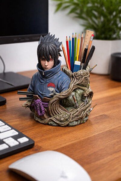 Figurista Naruto - Sasuke Uchiha Büst Kalemlik – 16K UHD Resin Baskı El Boyam...