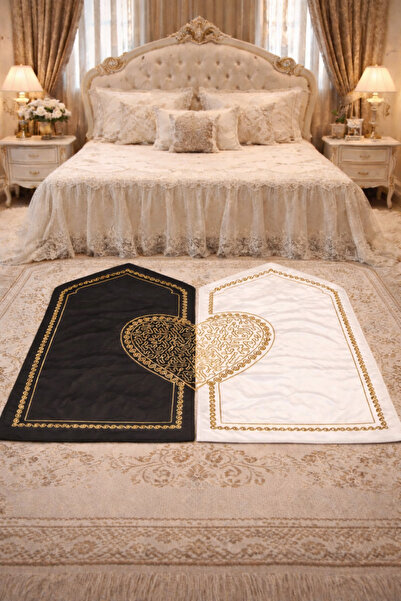 DİLEX هدية للعروس بساط صلاة على شكل قلب للزوجة ومجموعة مسبحة للعريس - صندوق مهر