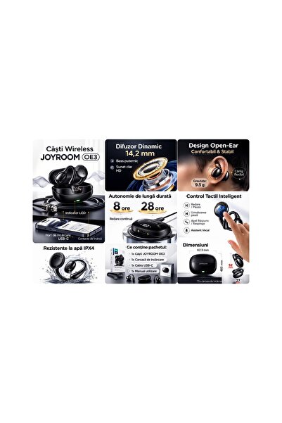 Joyroom Casti Wireless OE3 Clip-On Bluetooth 5.4, Control Touch, Autonomie 25...