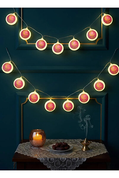 سلسلة أضواء دائرية ، مناسبة لاجواء رمضان، باللون الأصفر، بطول 200 سم