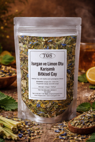 TOS The Organic Spices 250 جرام شاي نيتل وعشب الليمون العشبي - مزيج نبات القر...