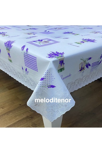 Sercan مفرش طاولة مستطيل من قماش PVC قابل للمسح بلون اللافندر مع حواف من الدا...
