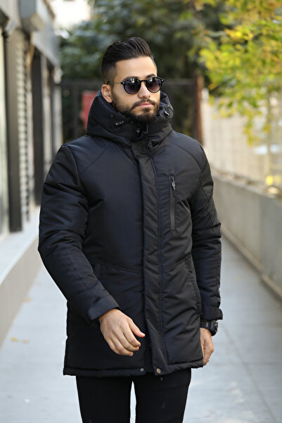 D1fference Męski czarny, wiatroszczelny zimowy płaszcz i płaszcz z kapturem o...