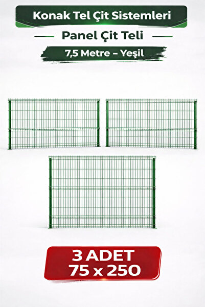 Konak Tel Çit Aksaray 3 Adet Takım Bahçe Panel Çim Çiti Teli 75x250 cm 55X150...