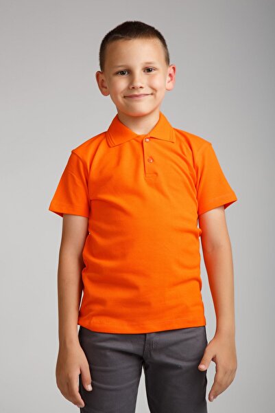 Dragora Combed Cotton Polo Neck Orange School T-shirt