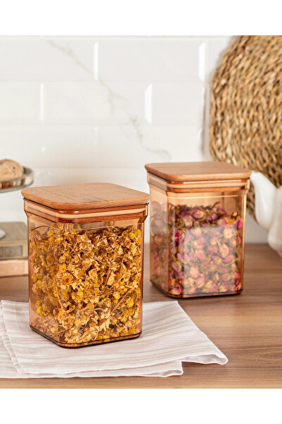 Madame Coco Kaviera 1000ml Recipient de depozitare cu capac din lemn Set de 2