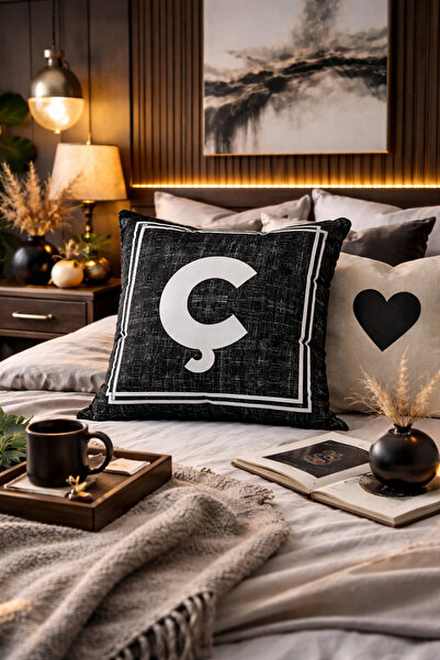 SasoHome Husă de pernă cu litere - Litera C - Husă de pernă decorativă imprim...