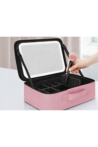 TECOS Geanta textila de voiaj pentru cosmetice, 26x23x11 cm, oglinda pentru m...