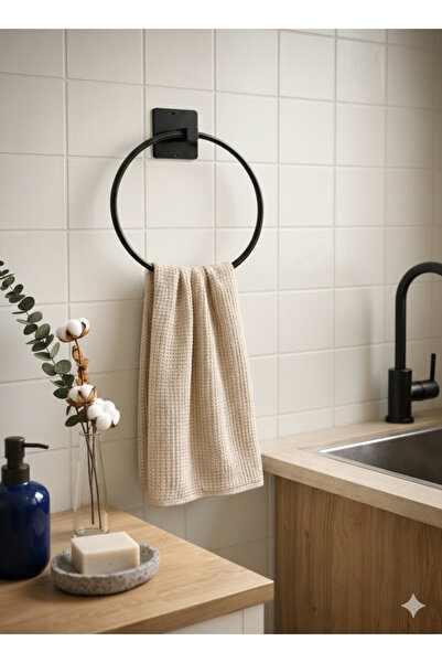 BUSEMSİ HOME حامل مناشف دائري أسود لاصق رف مناشف المطبخ