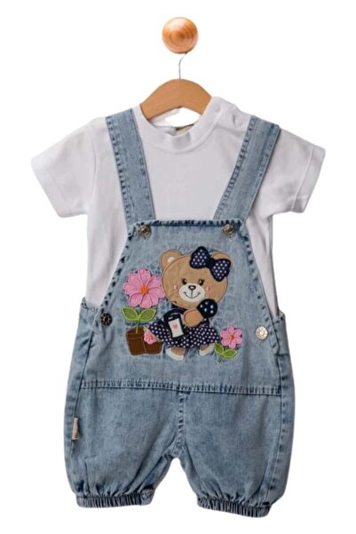 Minim ÇİÇEK SULAYAN AYI NAKIŞLI KOT SLOPET - ÖZEL GÜN - BAYRAMLIK