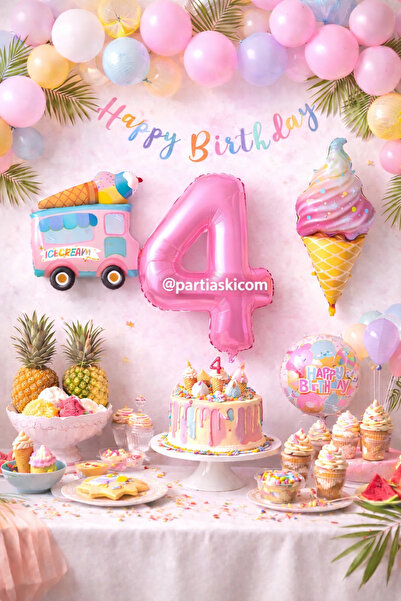 PARTİ AŞKI 4 Yaş Dondurma Temalı 5'li Balon Seti & Kız Çocuk-Bebek Ice Cream ...