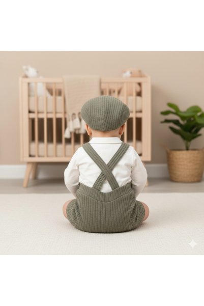genybaby Baby Boy Salopet Set with Hat and Bow Tie, 3-Piece Combination