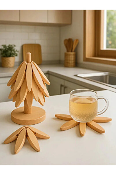 mucit home Ağaç Şeklinde Bambu Nihale Pratik Katlanır Bambu Bardak Altlığı