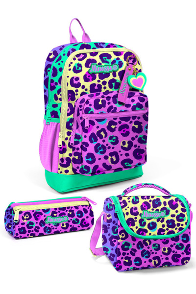 Minosso Renkli Leopar Desenli Kız Çocuk 3'lü Okul Çanta Seti Set1002