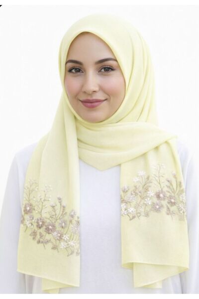 Veil Designer طرحة تجمع بين نقاء الأبيض وحيوية الأصفر.. بتطريز ورد و اغصان بو...