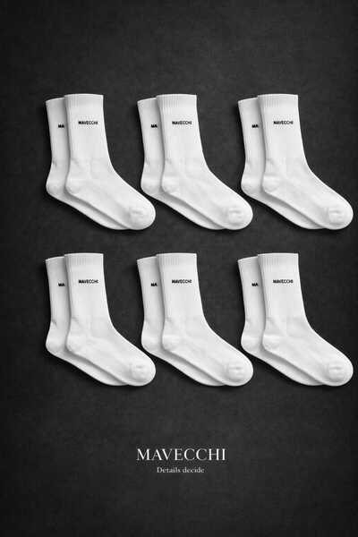 MAVECCHI 6 Çift Kutulu Premium Erkek Beyaz Pamuklu Dikişsiz Soket Çorap