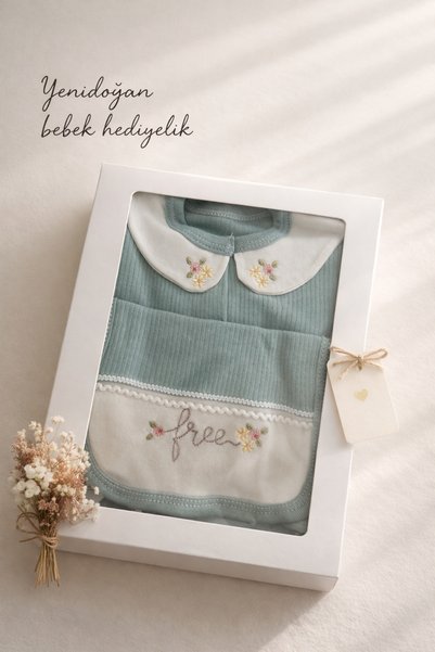 Arin Baby 5-Piece Collared and Flowery 100% Cotton Newborn Baby Girl Hospital Discharge Set/Baby Girl Zibin Set