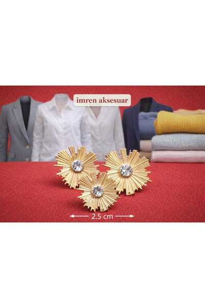 İMREN AKSESUAR KRİSTAL TAŞLI GOLD KAPLAMALI METAL DÜĞME 2,5 CM 1 PAKET 5 ADET