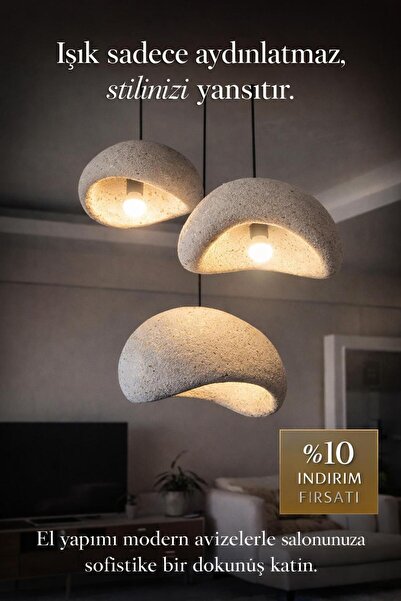 Aslan japandi style 3 lü sarkıt avize orijinal beton avize 28/30/33 cm tam takım