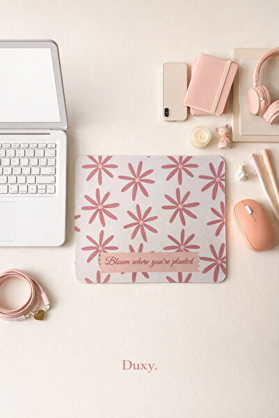 Duxy Çiçek Desenli Mouse Pad, 23x19 cm, Kaymaz Taban, Ev, Ofis ve Oyun için R...