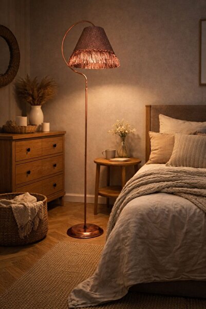 Doremcy Aydınlatma Lambader Çise Krem Sarı Patine Abajur Krem Şapka Sarı Püsk...