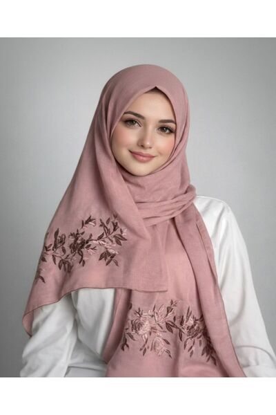 Veil Designer Old Rose unique color hijab with embroidery on both sides, 190*60