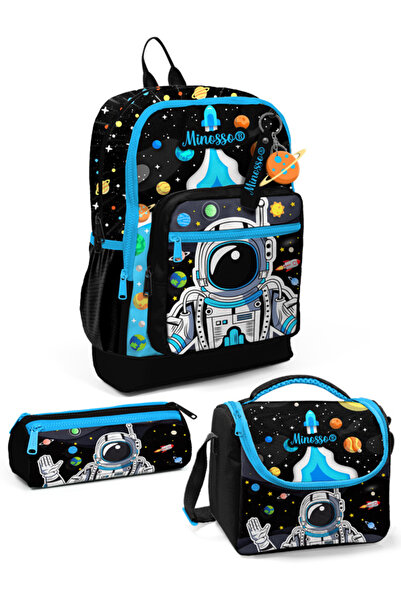 Minosso Astronot Desenli Erkek Çocuk 3'lü Okul Çanta Seti Set1005