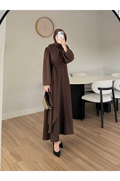 Molly Nelly Kadın Önü Şal Detaylı Krep Tesettür Elbise