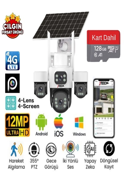 jtech Inox X14 3mp+3mp+3mp+3mp 12MP Aov e-Sim 4g 2xSolar Panelli 4 Kameralı 1...