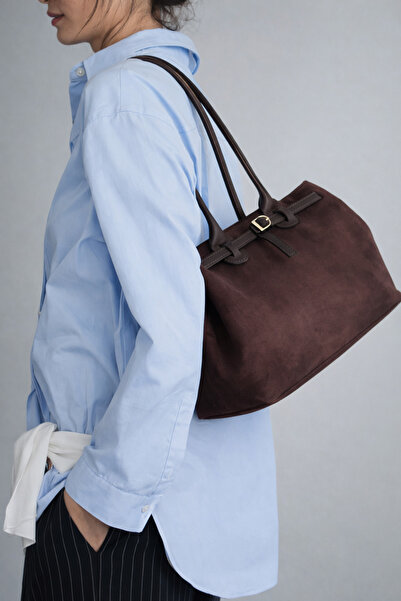 mèche atelier since 2024 Nely Kadın Süet Omuz Çantası Acı Kahve