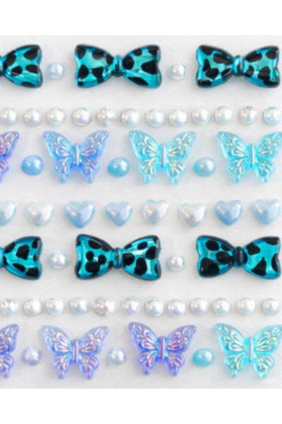 Next Plus Autocolant cu piatră pentru față și corp cu fundă fluture albastră,...