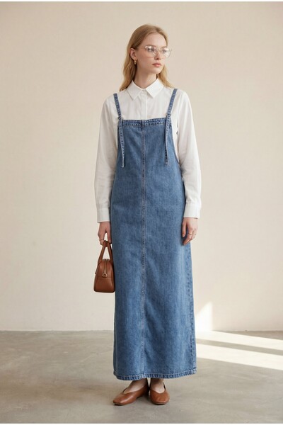 Modamorfo İnce Askılı Kot Jile -Açık Mavi