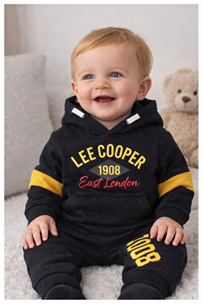 Lee Cooper Trening bebeluși băieți, colecția 2025, 2 piese, 100% poliester, mărimea 18M, culoare Negru