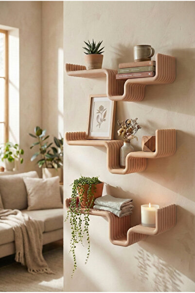 Puffin Design Edge Dekoratif Duvar Rafı 1 adet (Bej Renk)