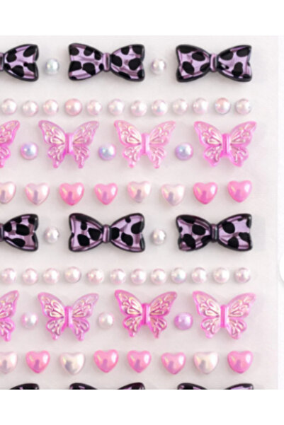 Next Plus Pembe Bordo Kelebek Fiyonk 3D Üç Boyutlu Taş Yüz Ve Vücut Taşı Stic...