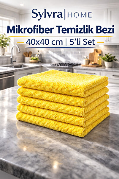 Sylvra Home 40x40 Sarı Temizlik Bezi 5’li Ekonomik Paket – Çok Amaçlı
